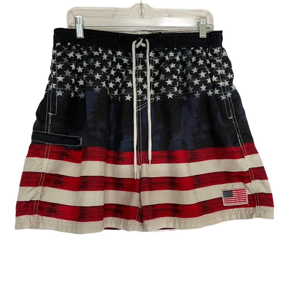 Distressed American Flag Men Swim Trunks 2XL